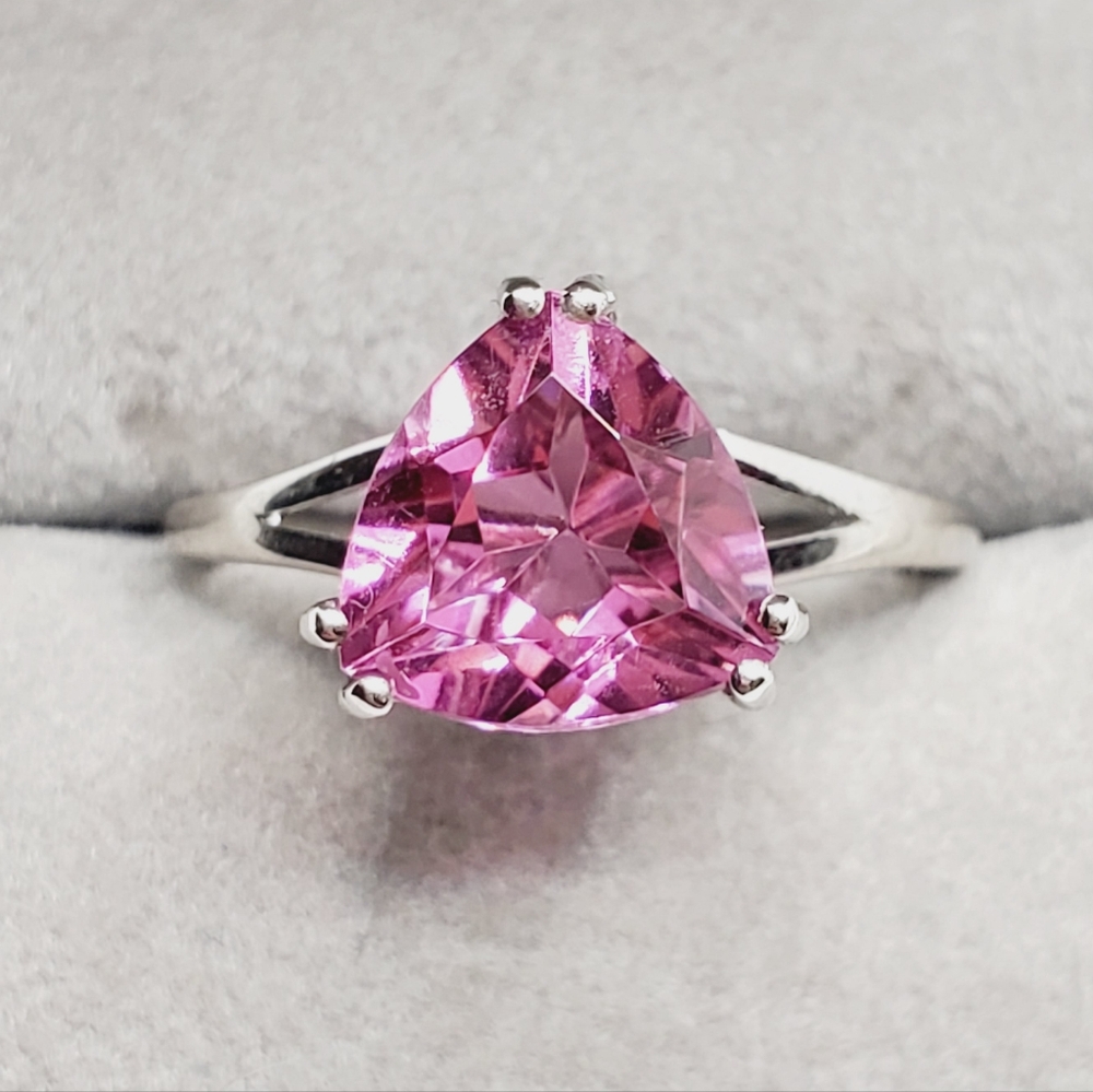 Pink Trillion-Cut Silver Ring - Women's Pink Gemstone Band